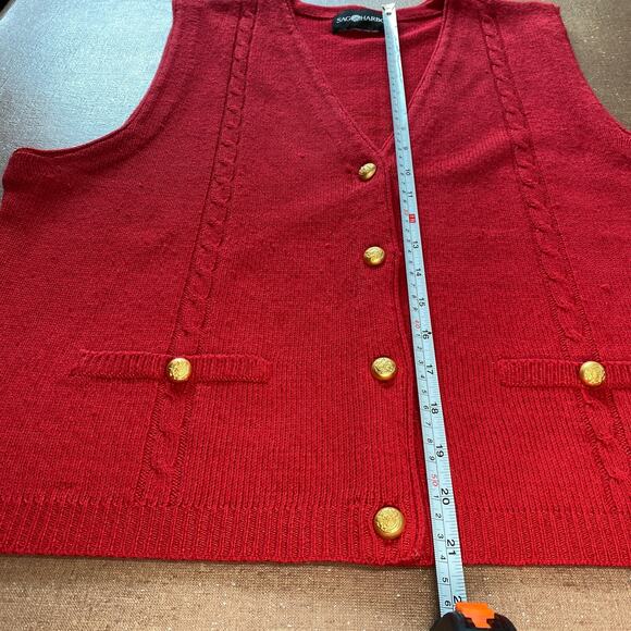 Sag Harbor Vintage Knit 90s Red Grandpacore Sweater Vest grandma gold button M - Picture 7 of 7